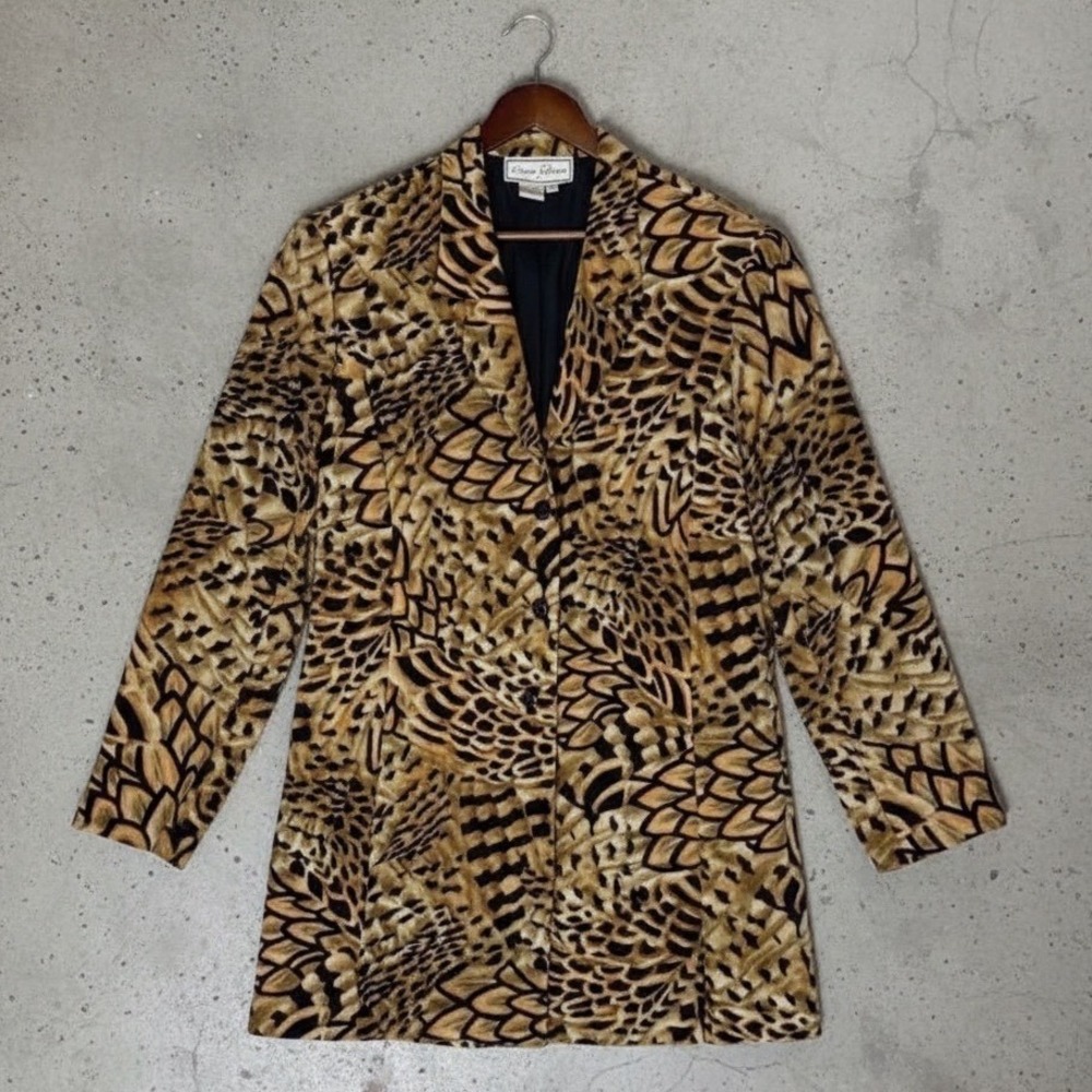 Diane Gilman Vintage 90s Silk Animal Print Long Blazer size Large